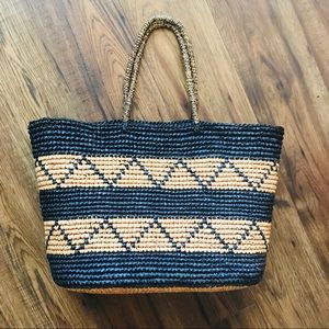 Stylish navy and Tan Woven Tote Bag
